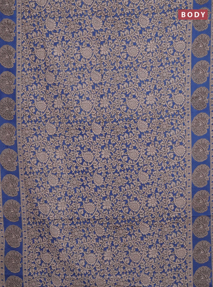 Kalamkari cotton saree cs blue and beige with allover prints and printed border