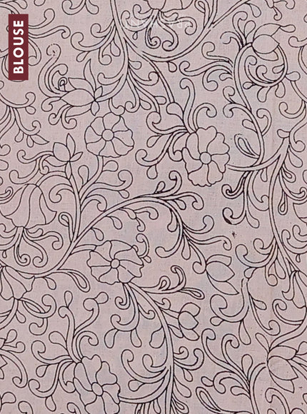 Kalamkari cotton saree cs blue and beige with allover prints and printed border