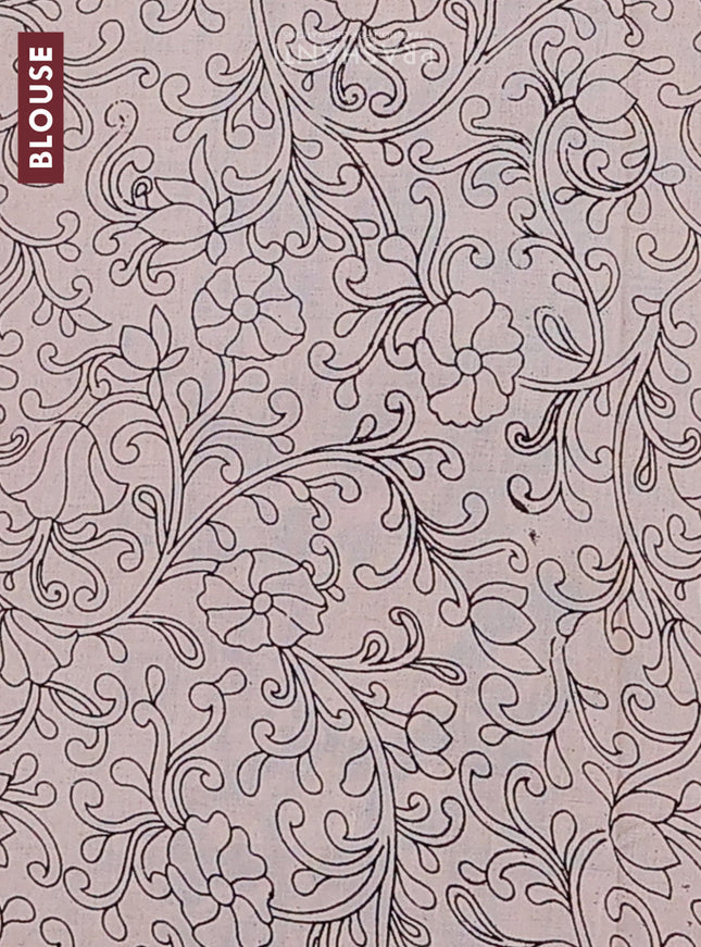 Kalamkari cotton saree cs blue and beige with allover prints and printed border