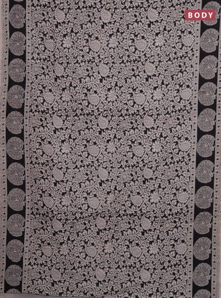 Kalamkari cotton saree black and beige with allover prints and printed border