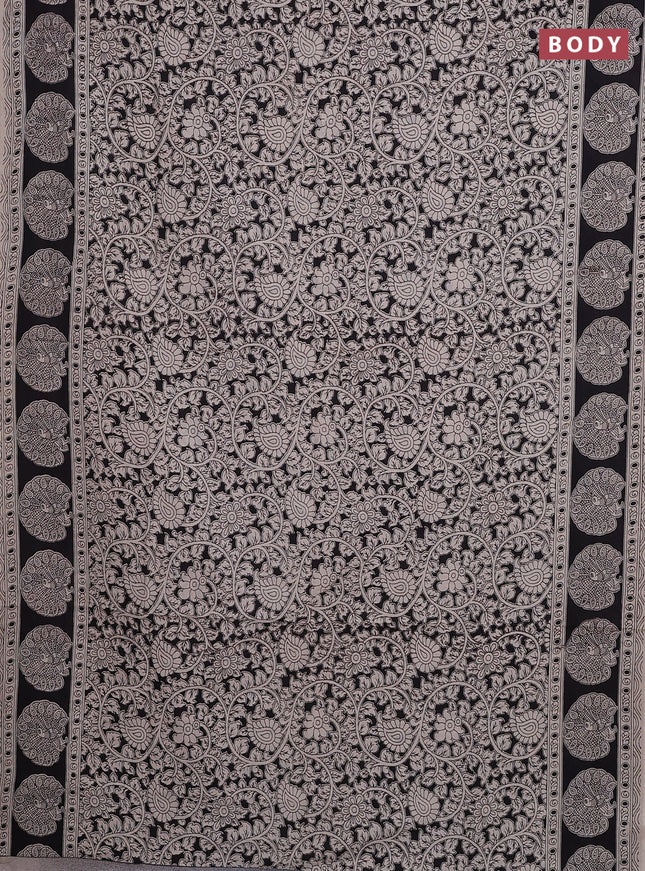 Kalamkari cotton saree black and beige with allover prints and printed border