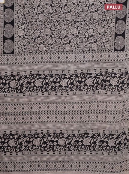 Kalamkari cotton saree black and beige with allover prints and printed border