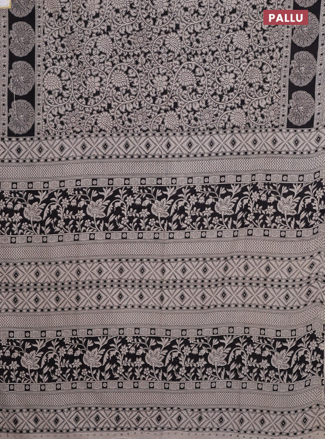 Kalamkari cotton saree black and beige with allover prints and printed border