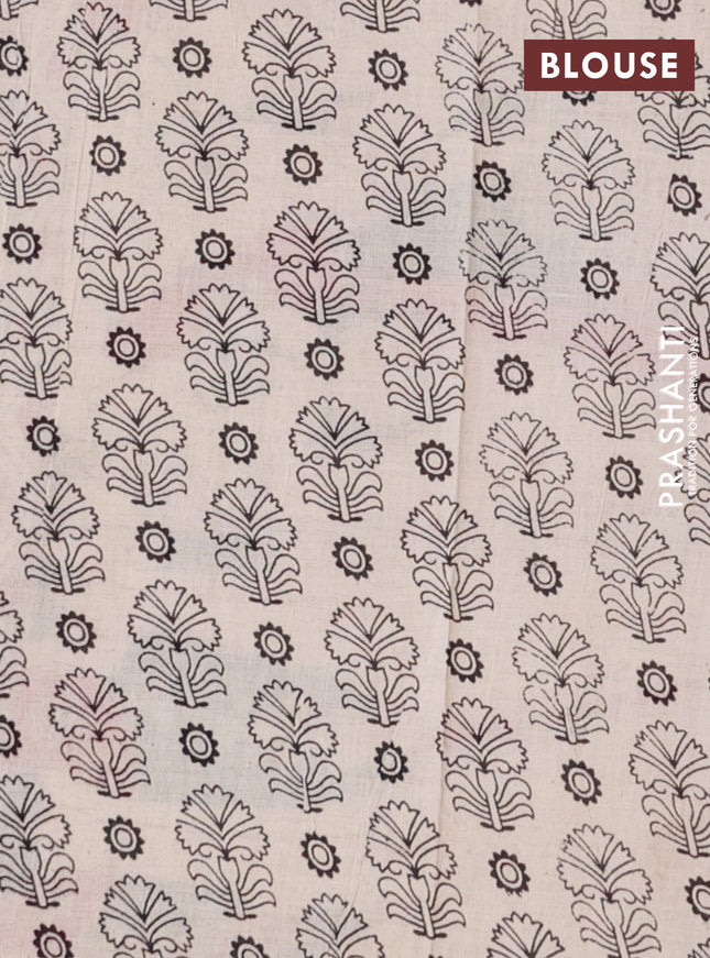 Kalamkari cotton saree green and beige with allover prints and printed border