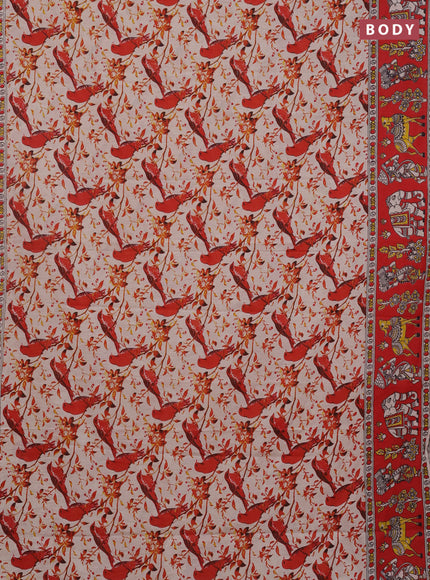 Kalamkari cotton saree beige and red with allover prints and printed border