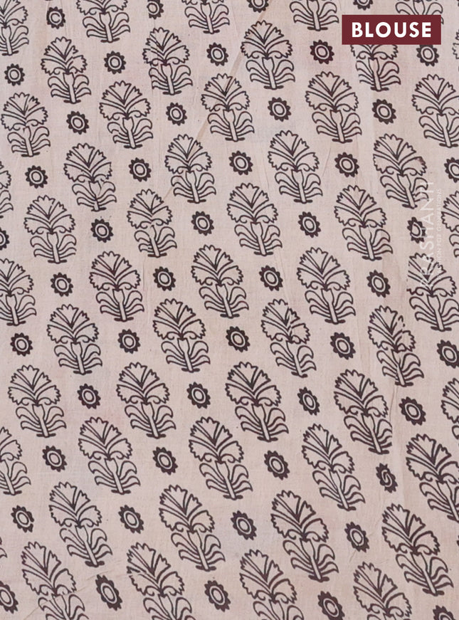 Kalamkari cotton saree beige and red with allover prints and printed border