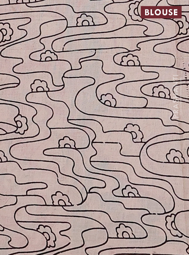 Kalamkari cotton saree green and red with allover prints and printed border