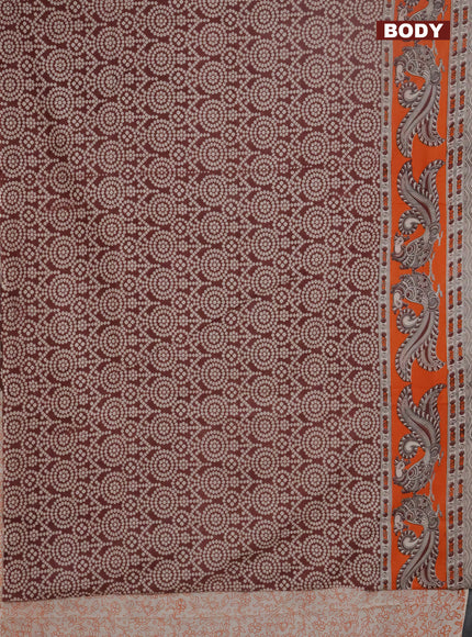 Kalamkari cotton saree maroon beige and orange with allover bandhani prints and printed border