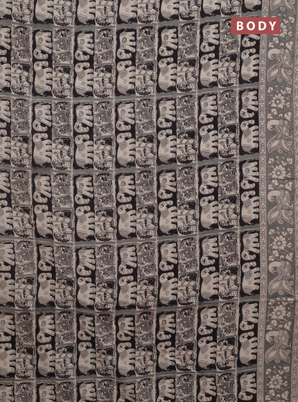 Kalamkari cotton saree black and beige with allover prints and printed border