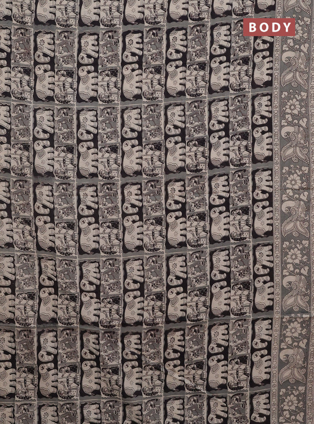 Kalamkari cotton saree black and beige with allover prints and printed border