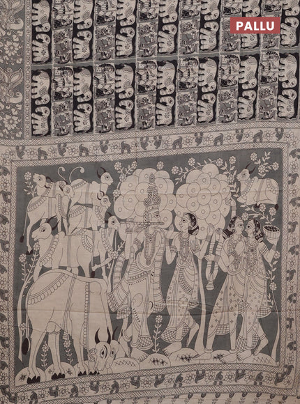 Kalamkari cotton saree black and beige with allover prints and printed border