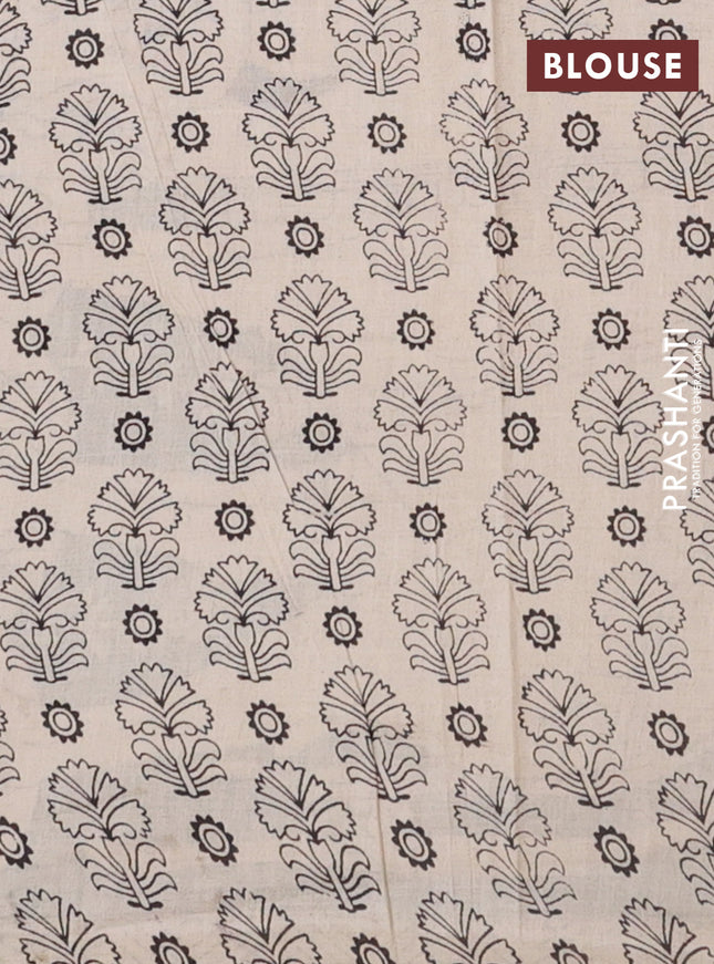 Kalamkari cotton saree black and beige with allover prints and printed border