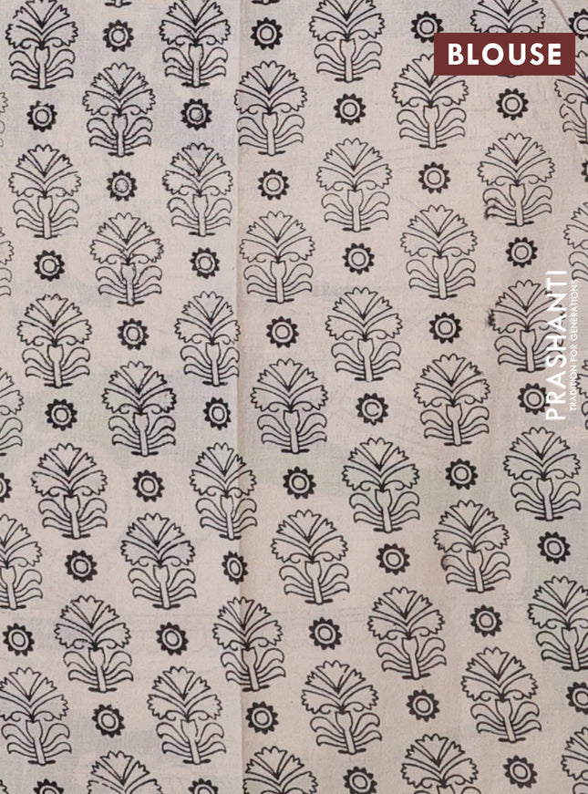 Kalamkari cotton saree deep coffee brown and green with allover prints and printed border