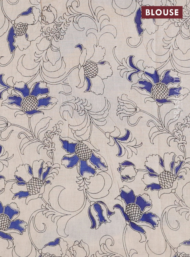 Kalamkari cotton saree mustard yellow and blue with allover prints and printed border