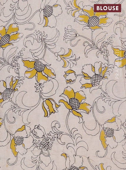 Kalamkari cotton saree black and yellow with allover prints and printed border
