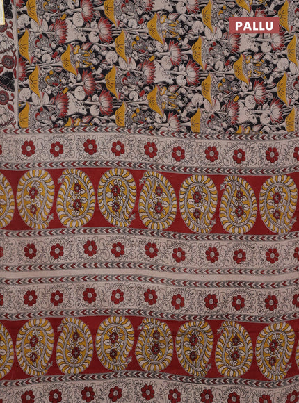 Kalamkari cotton saree black and beige with allover prints and printed border