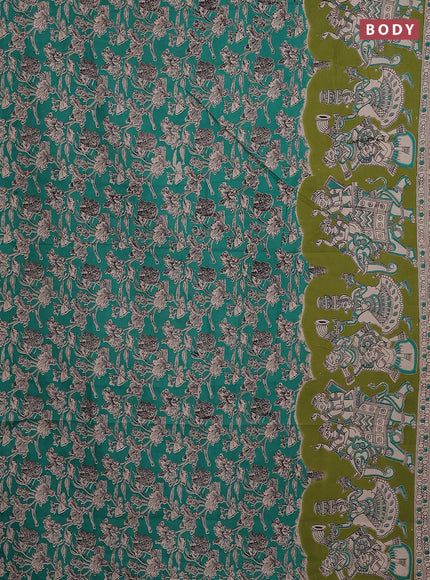 Kalamkari cotton saree mehendi green and beige with allover prints and printed border