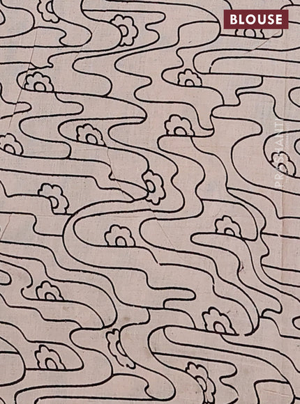 Kalamkari cotton saree mehendi green and beige with allover prints and printed border