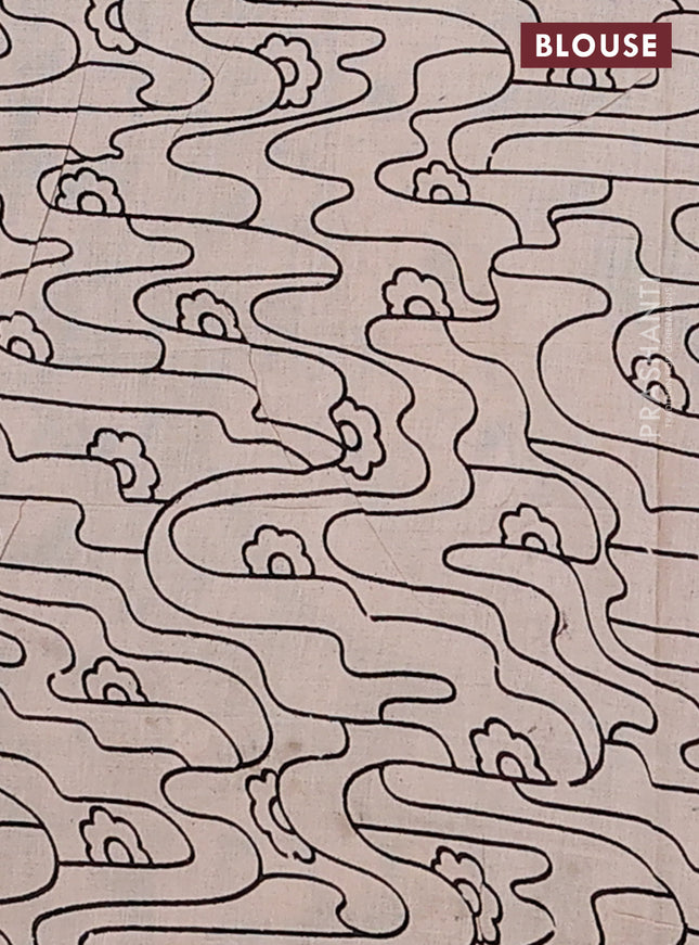 Kalamkari cotton saree mehendi green and beige with allover prints and printed border