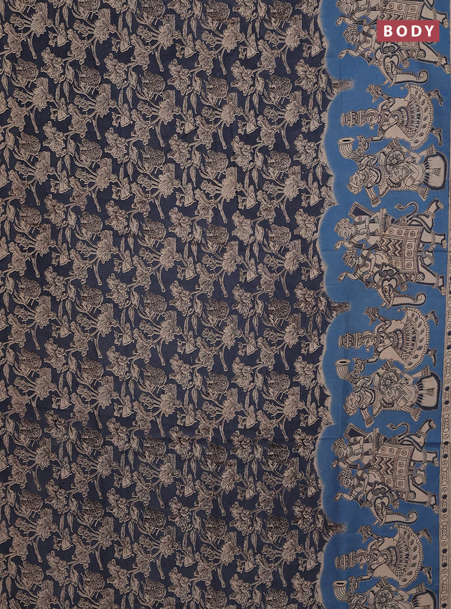 Kalamkari cotton saree grey and pastel blue with allover prints and printed border