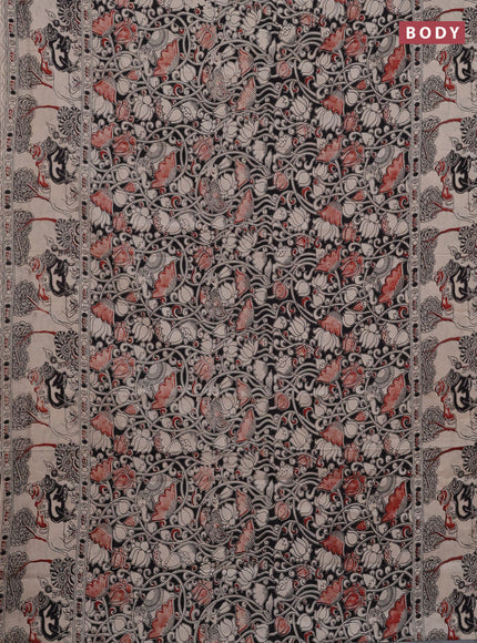 Kalamkari cotton saree black and beige with allover prints and printed border
