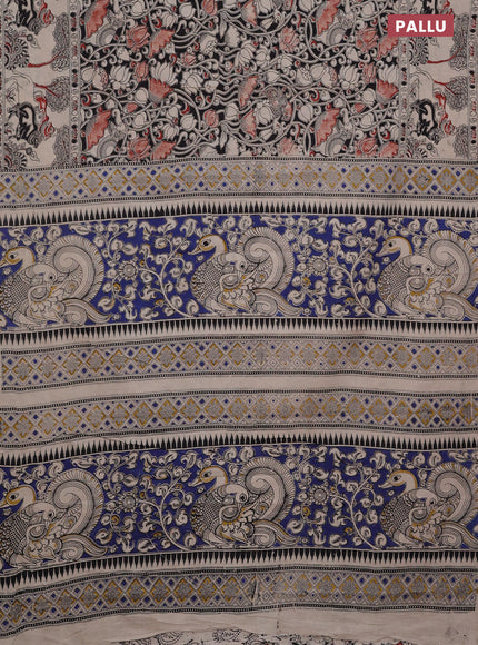 Kalamkari cotton saree black and beige with allover prints and printed border