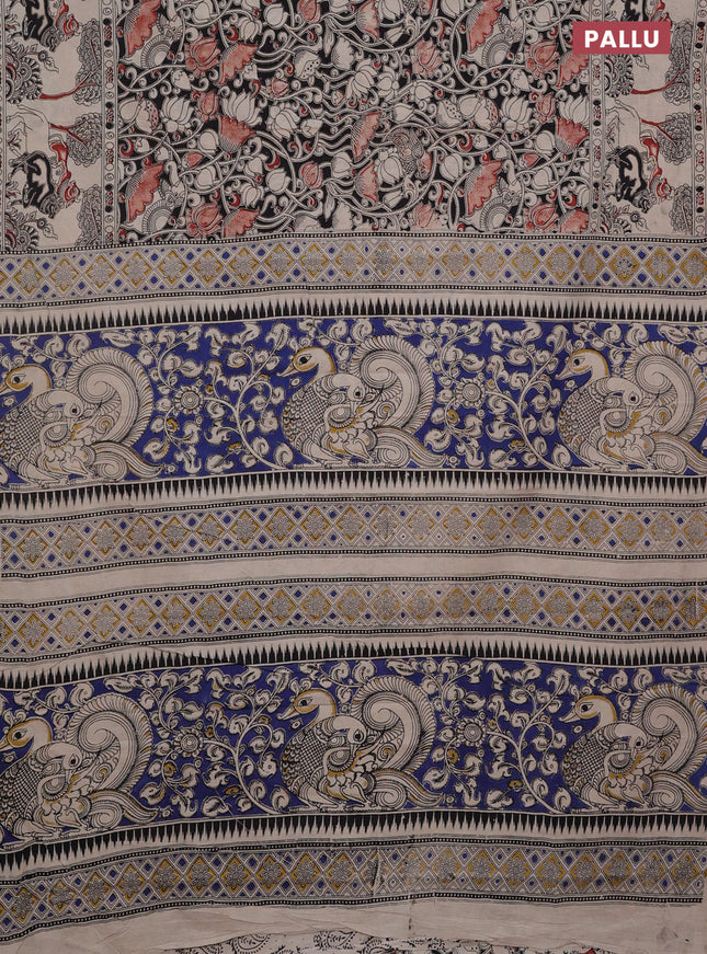 Kalamkari cotton saree black and beige with allover prints and printed border