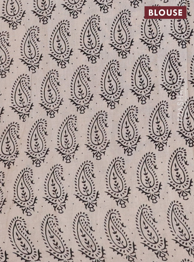 Kalamkari cotton saree black and beige with allover prints and printed border