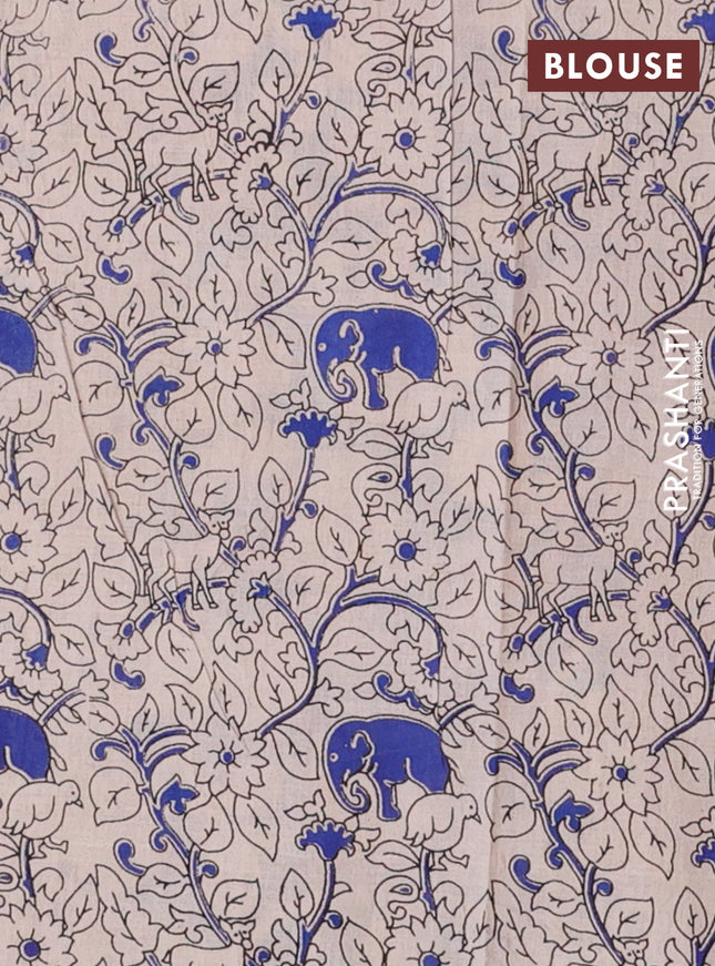 Kalamkari cotton saree maroon and blue with allover prints and printed border