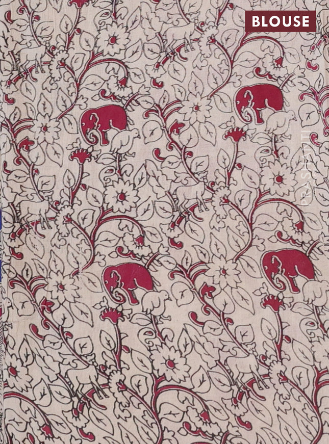 Kalamkari cotton saree blue and magenta pink with allover prints and printed border