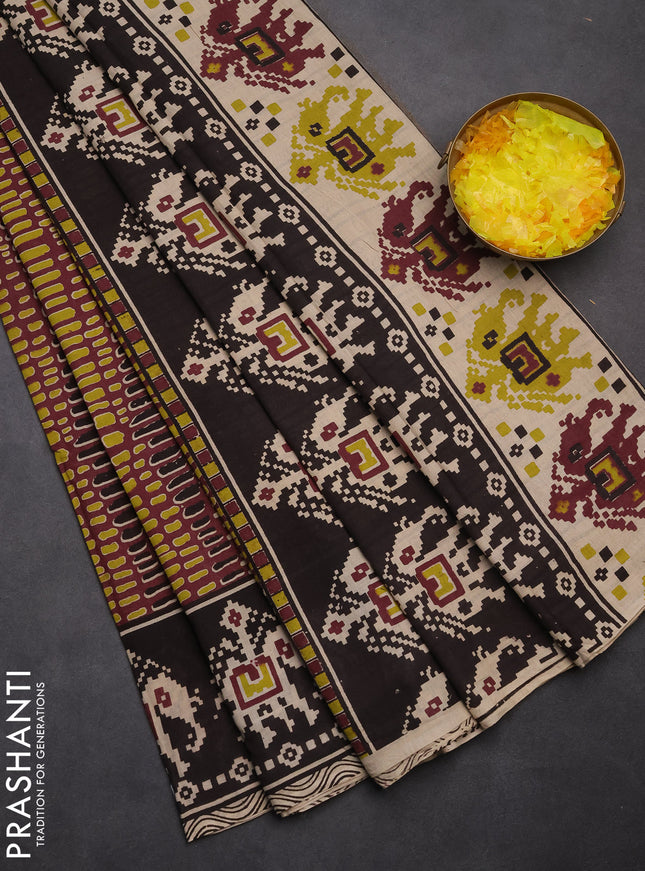 Kalamkari cotton saree maroon and black with allover prints and printed border