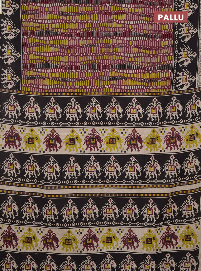 Kalamkari cotton saree maroon and black with allover prints and printed border