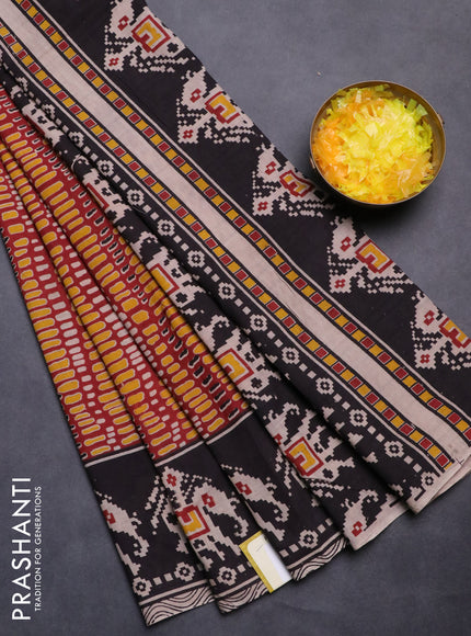 Kalamkari cotton saree maroon and black with allover prints and printed border