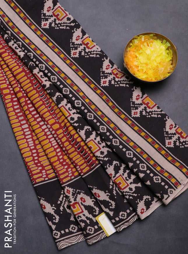Kalamkari cotton saree maroon and black with allover prints and printed border
