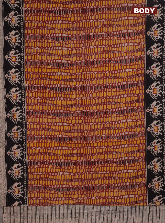 Kalamkari cotton saree maroon and black with allover prints and printed border