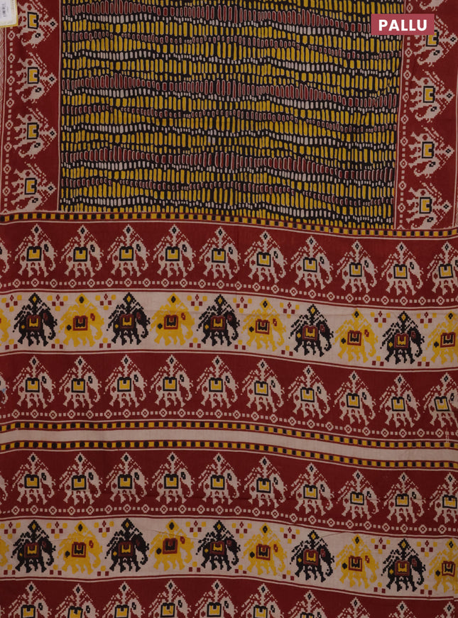 Kalamkari cotton saree black and maroon with allover prints and printed border