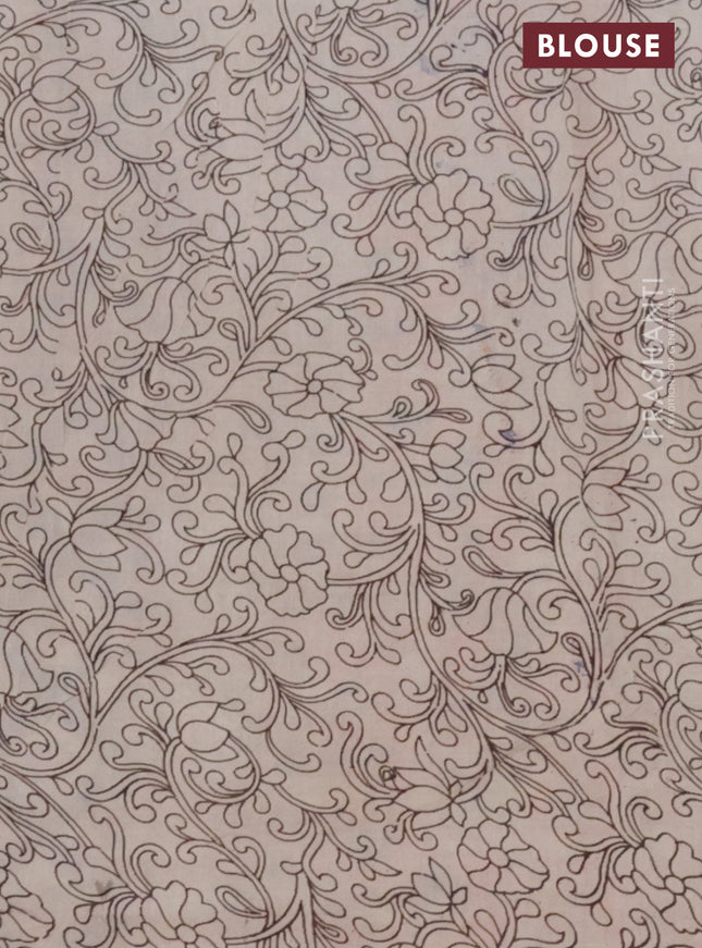 Kalamkari cotton saree blue and orange with allover prints and printed border