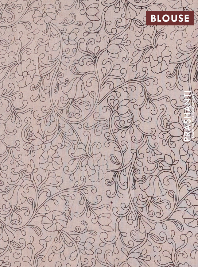 Kalamkari cotton saree maroon and blue with allover prints and printed border