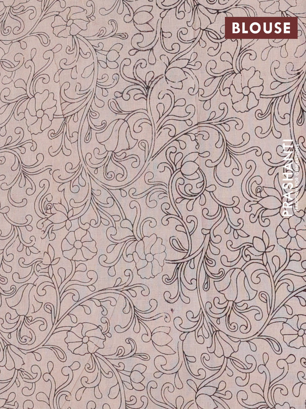 Kalamkari cotton saree maroon and blue with allover prints and printed border