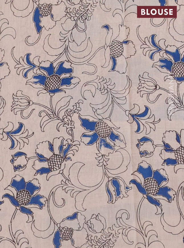Kalamkari cotton saree brown shade and blue with allover prints and printed border