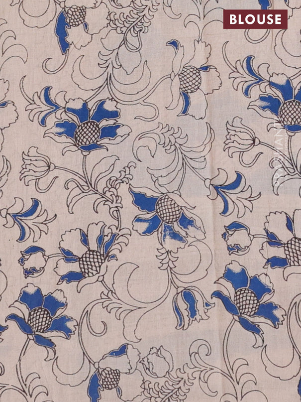 Kalamkari cotton saree brown shade and blue with allover prints and printed border