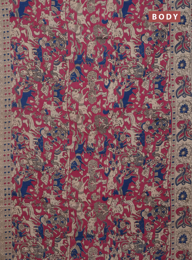 Kalamkari cotton saree pink and beige with allover prints and printed border
