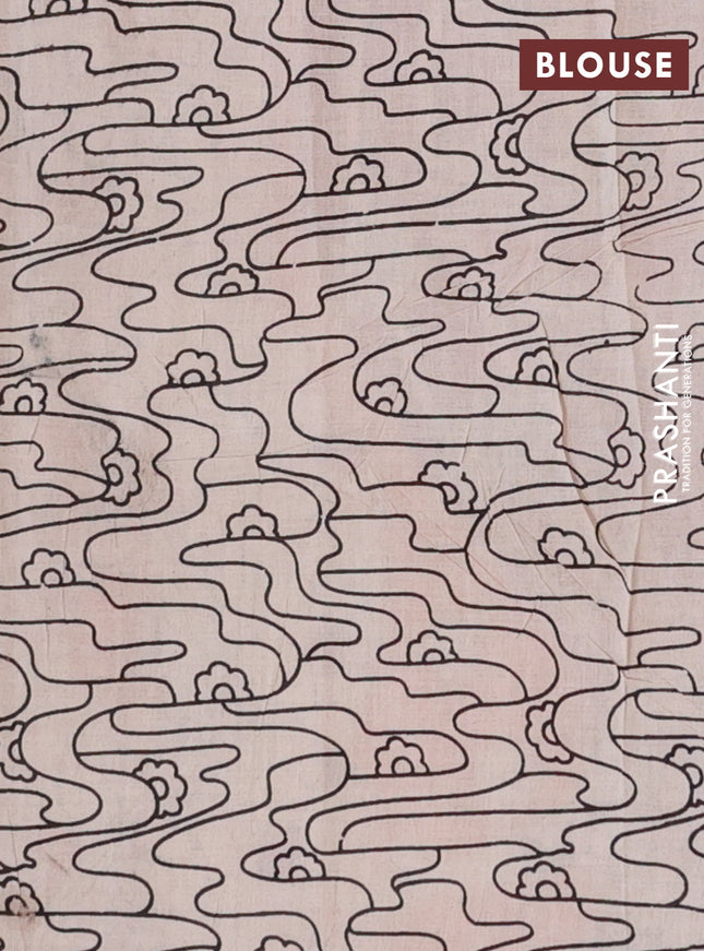 Kalamkari cotton saree maroon and orange with allover prints and printed border