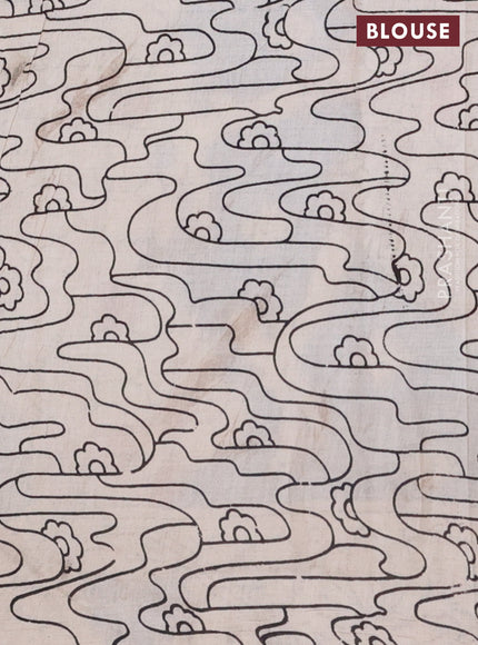 Kalamkari cotton saree rust shade and blue with allover prints and printed border