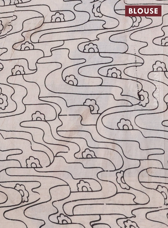 Kalamkari cotton saree rust shade and blue with allover prints and printed border