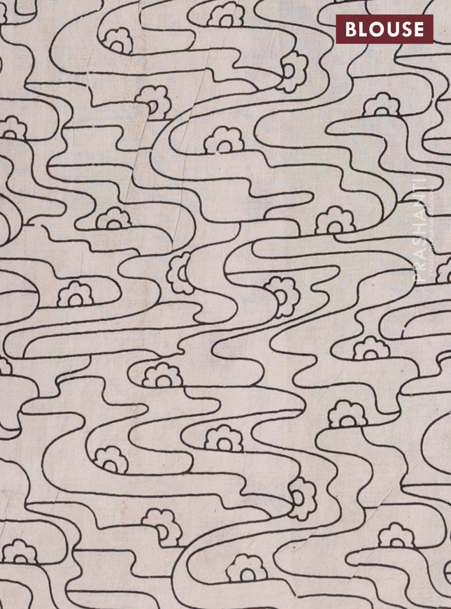 Kalamkari cotton saree maroon and light green with allover prints and printed border