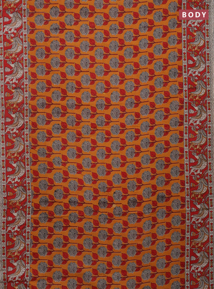 Kalamkari cotton saree orange and red with allover prints and printed border