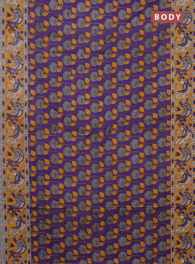 Kalamkari cotton saree violet and mango yellow with allover prints and printed border