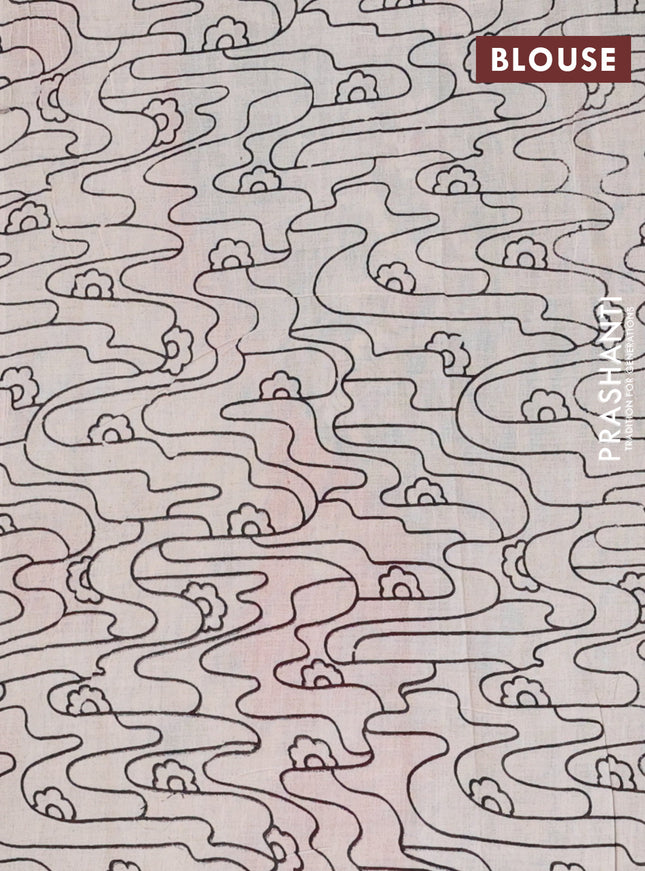 Kalamkari cotton saree green and orange with allover prints and printed border