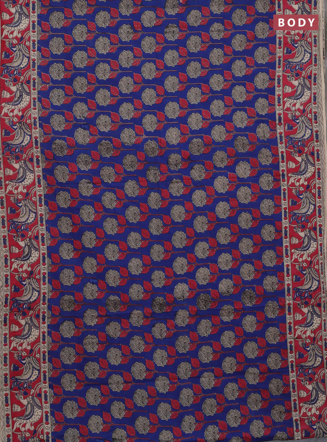 Kalamkari cotton saree blue and pink with allover prints and printed border